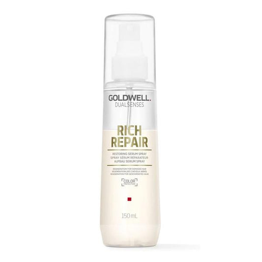 Goldwell Rich Repair serum spray bottle on a white background