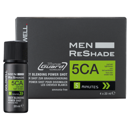 Men's grey blending 5CA hair color product with bottle and packaging on a white background