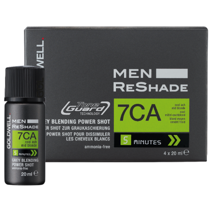 Men's hair color grey blending product with bottle and packaging on a white background