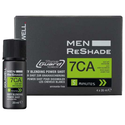 Men's hair color grey blending product with bottle and packaging on a white background