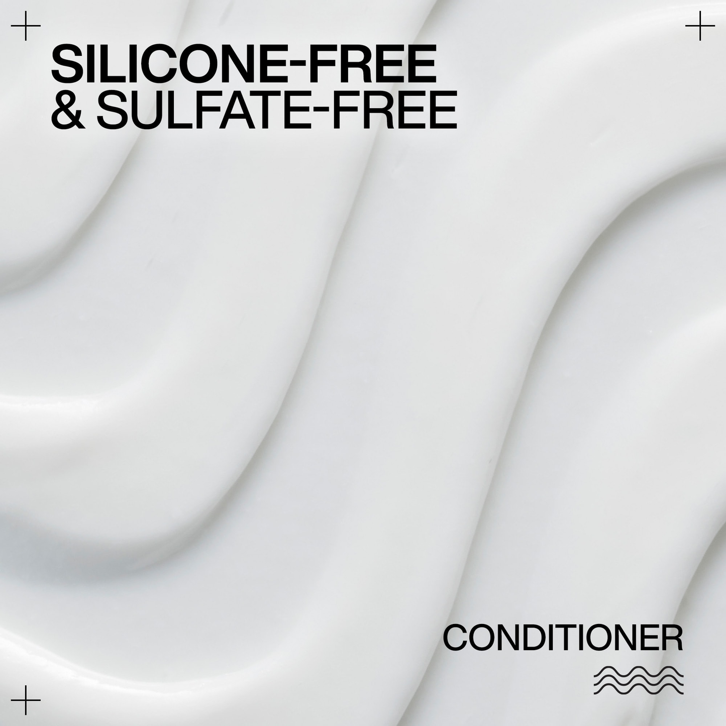 Silicone-free and sulfate-free conditioner label with wavy white background
