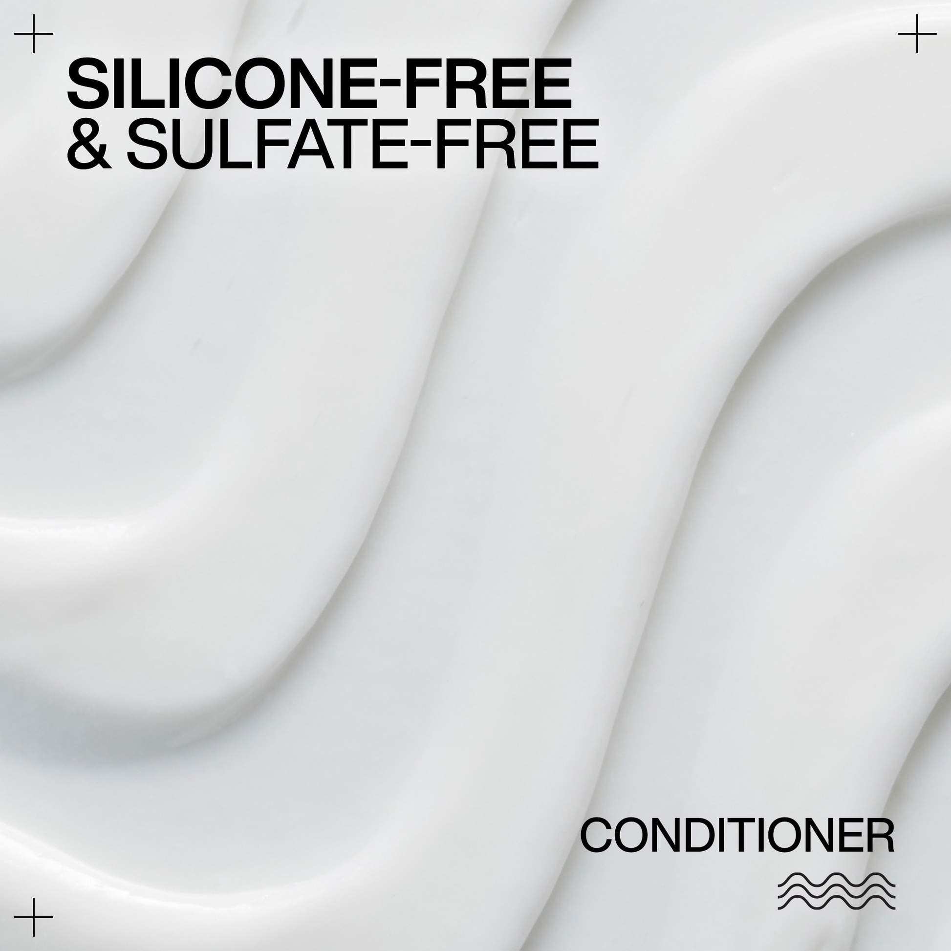 Silicone-free and sulfate-free conditioner label with wavy white background