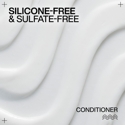 Silicone-free and sulfate-free conditioner label with wavy white background