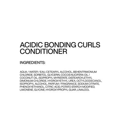 Ingredients list for Acidic Bonding Curls Conditioner on a white background
