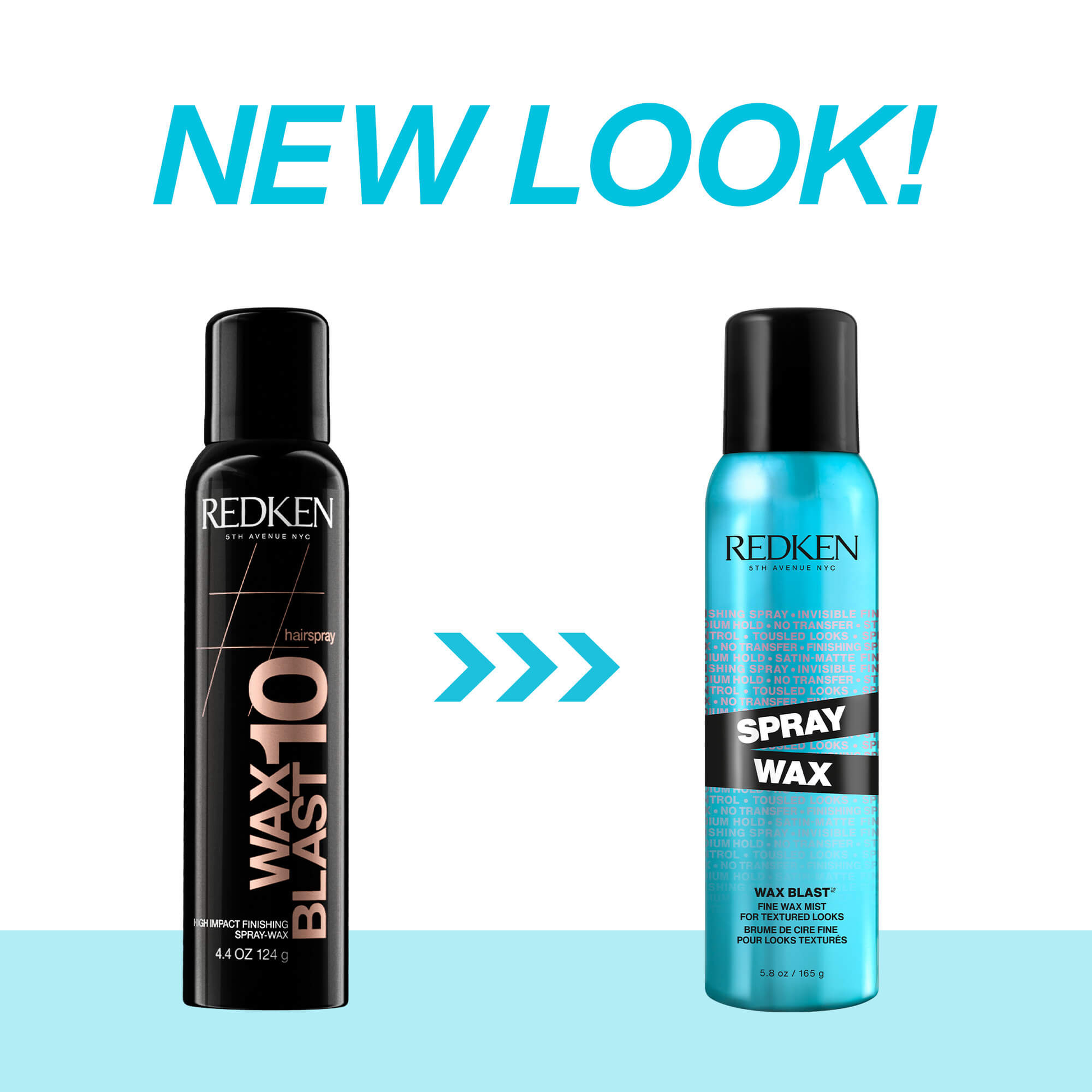 Two Redken hair products with 'NEW LOOK!' text on a white background