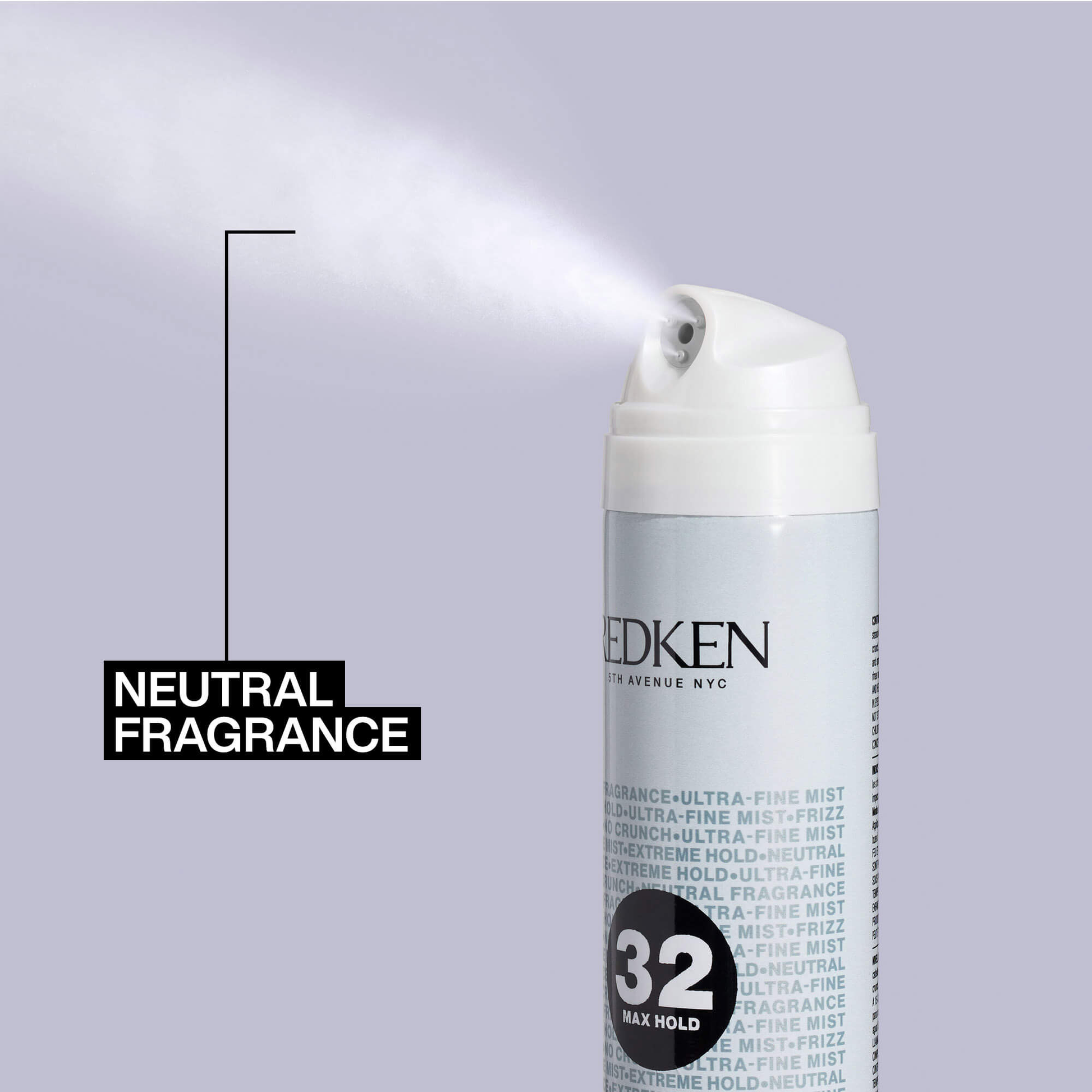 Redken hair spray can with neutral fragrance label on a gray background