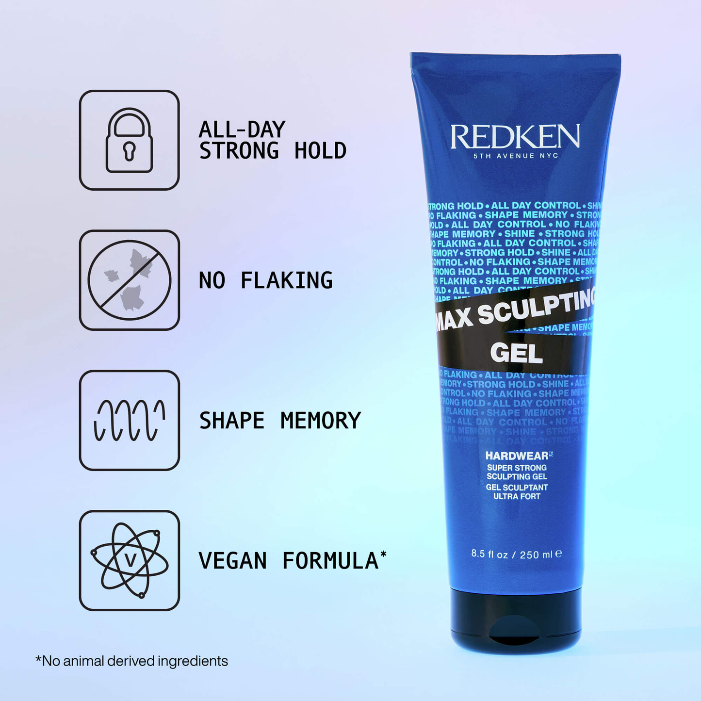 Redken styling gel tube with features on a light blue background