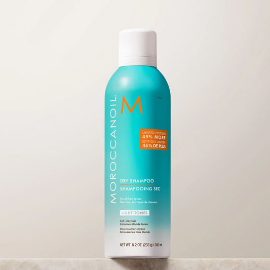 Moroccanoil dry shampoo bottle on a light background