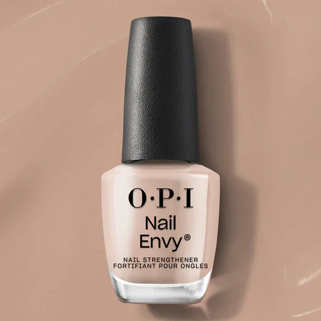 OPI Nail Envy nail strengthener bottle on a beige background