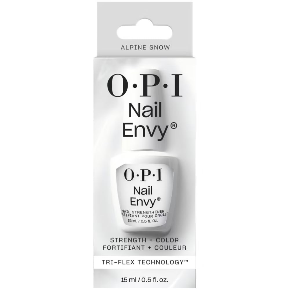 OPI Nail Envy nail strengthener in Alpine Snow packaging on a white background