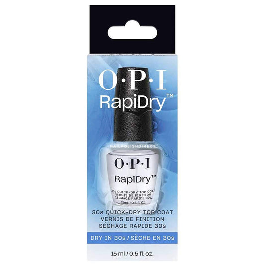 OPI RapiDry nail polish bottle with packaging on a white background