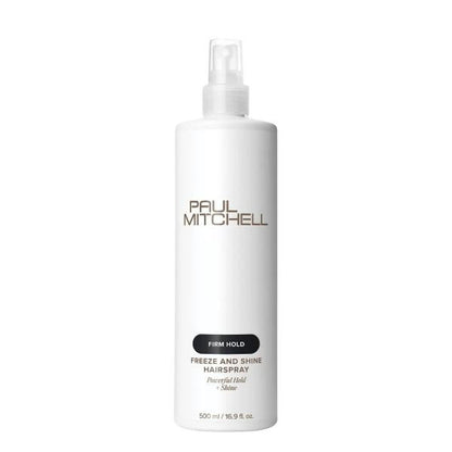 White bottle of Paul Mitchell hairspray on a white background