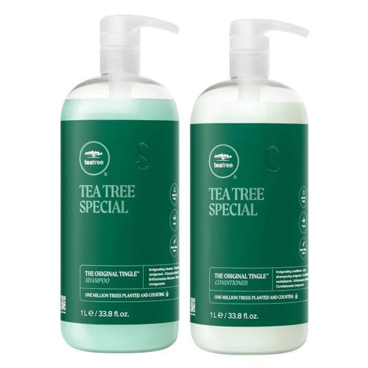 Paul Mitchell Tea Tree Special litre bottle with pump of shampoo and conditioner