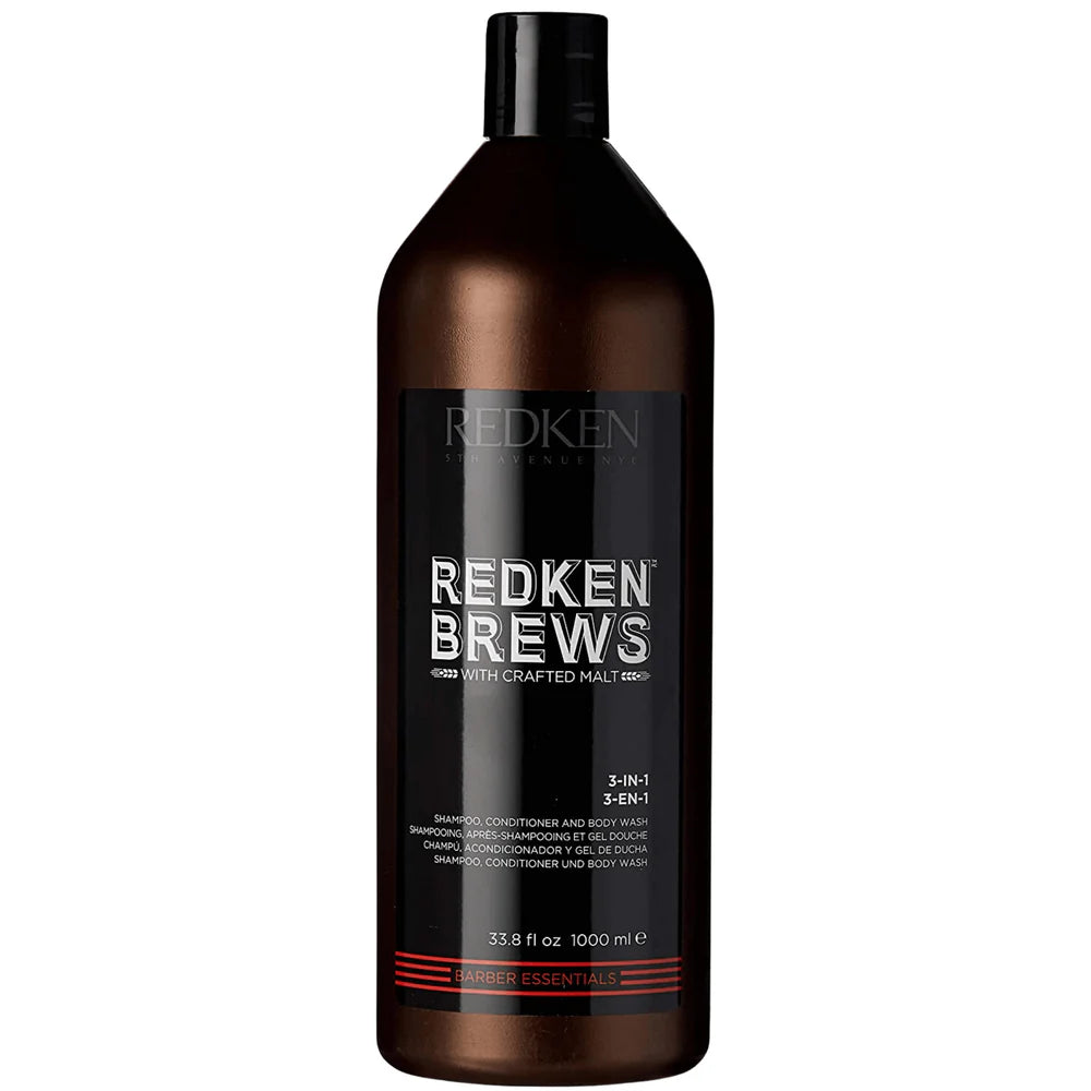 Redken Brews 3-in-1 bottle on a white background