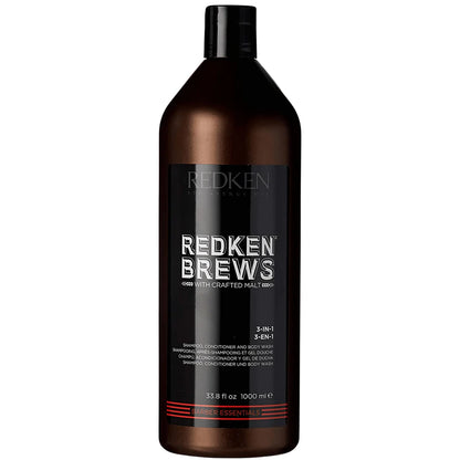 Redken Brews 3-in-1 bottle on a white background