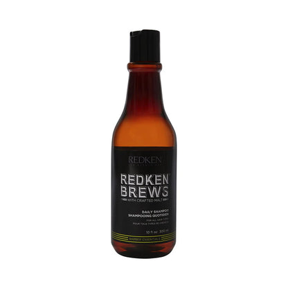 A 10 fl oz bottle of Redken Brews Daily Shampoo on a solid white background.