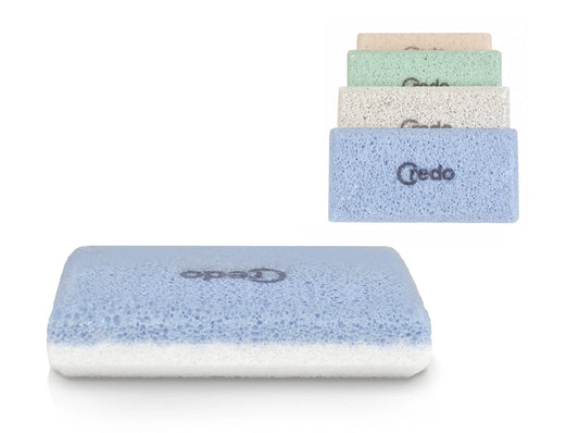 Colorful credo pumice pedicure callus scrubber 4 shades on a white background