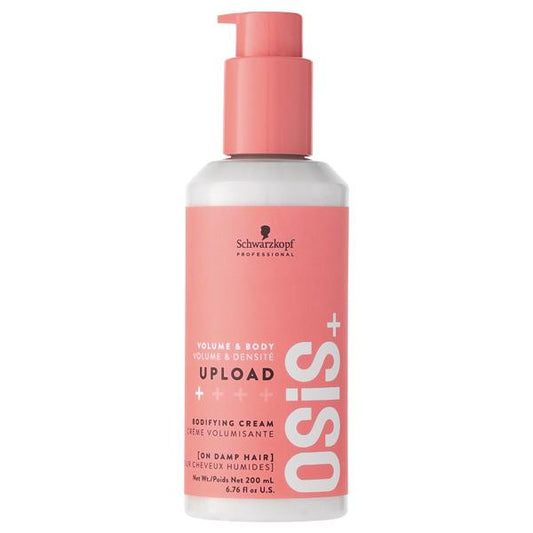 OSiS+ Upload volumizing cream bottle with pink pump on white background