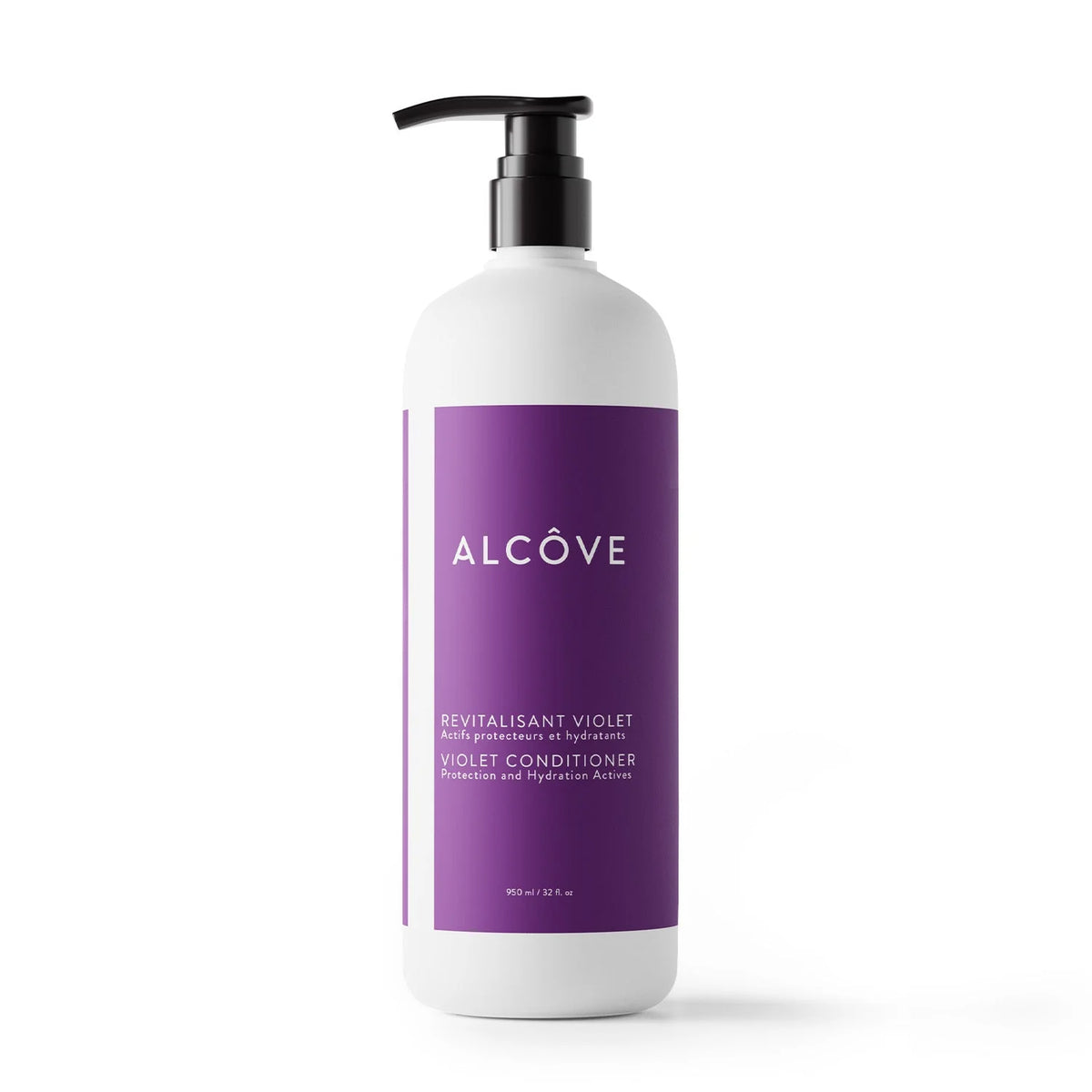 White bottle with purple label featuring the brand 'ALCØVE' on a white background