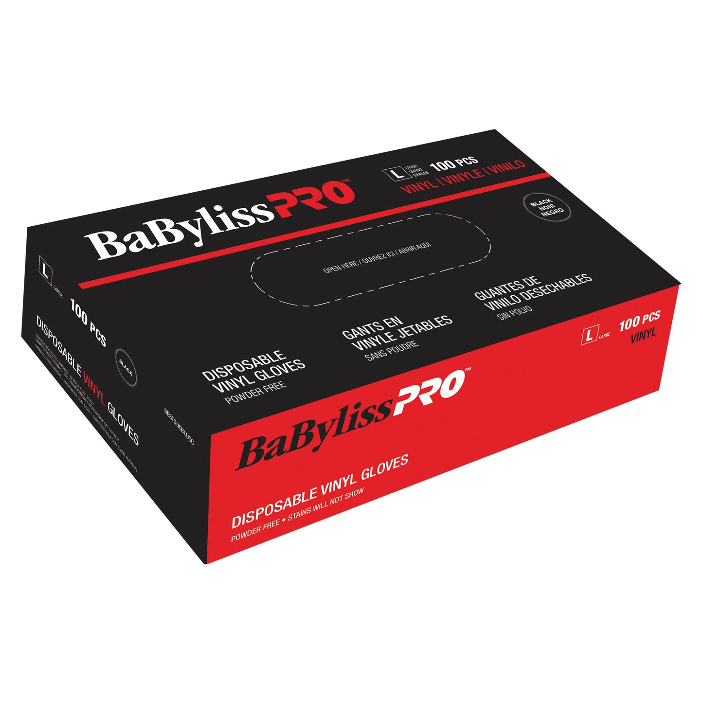 BaBylissPro Disposable Black Large Vinyl Gloves, 100/Box