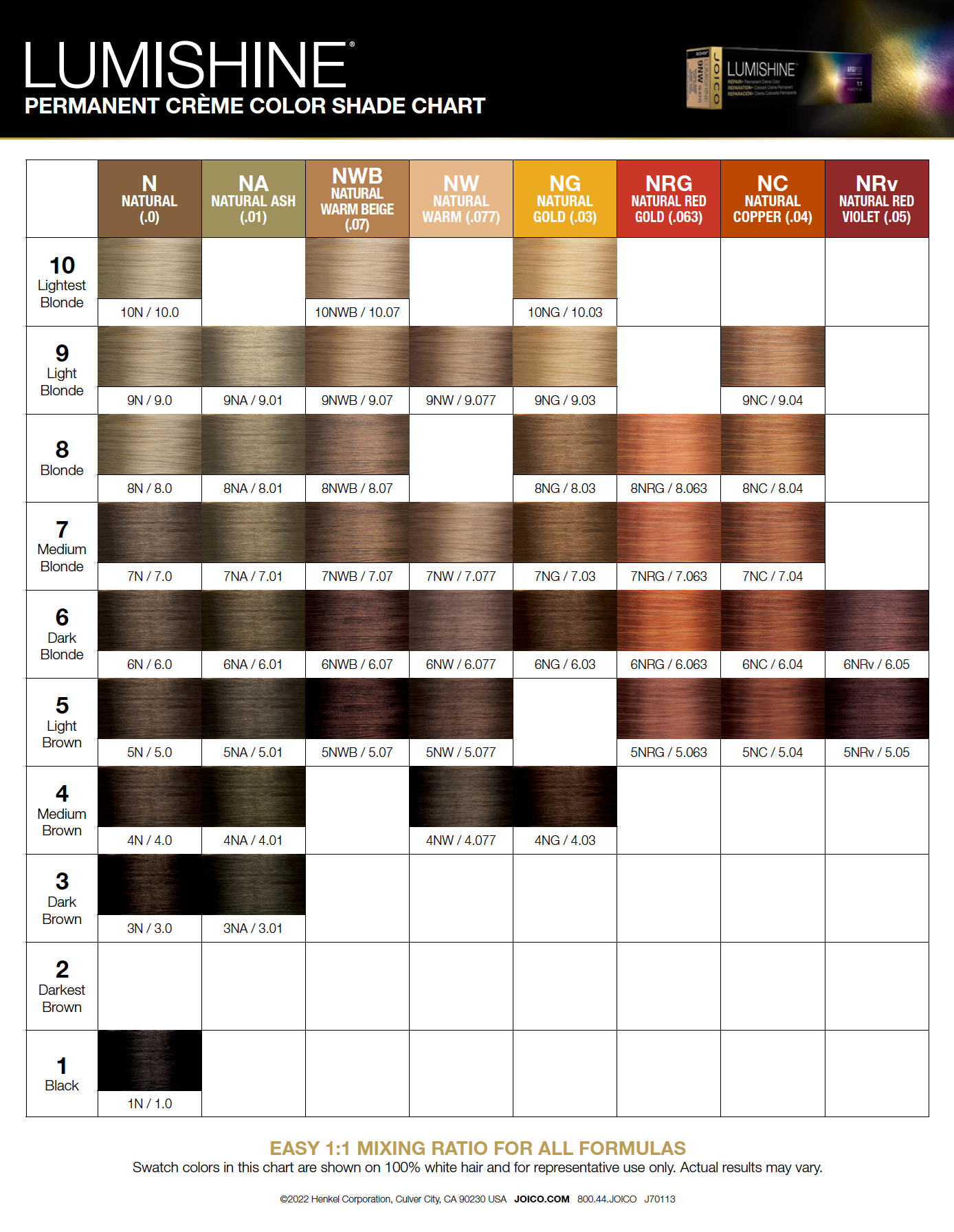 Joico Lumishine Color Swatch  Joico Color  Eastern Beauty Supply