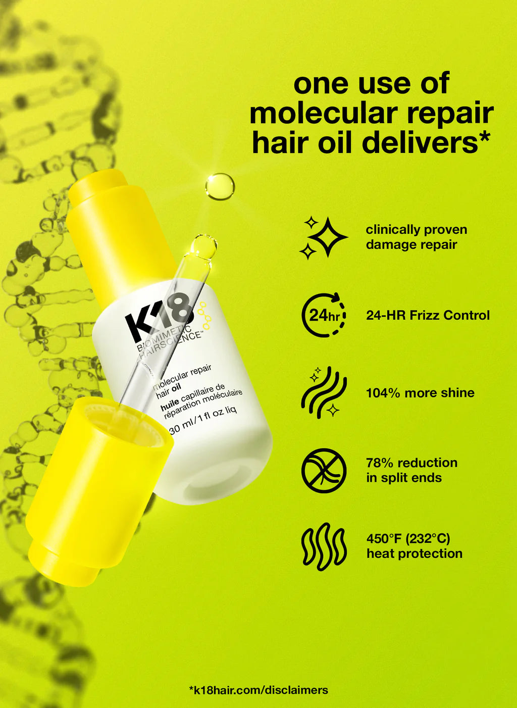 K18 Molecular Repair Hair Oil Features